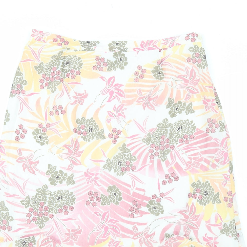 Autonomy Womens White Floral Polyester A-Line Skirt Size 12 Zip
