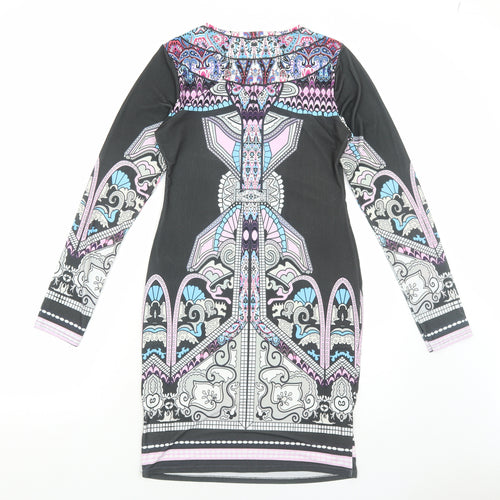 B.You Womens Multicoloured Geometric Polyester Pencil Dress Size 12 Round Neck Pullover