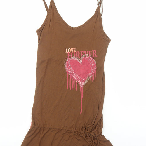 Preworn Womens Brown Viscose Tank Dress Size M V-Neck Pullover - Love Forever
