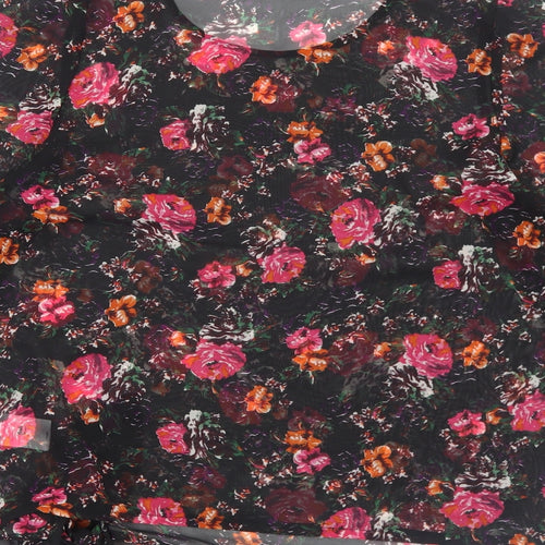 Peacocks Womens Black Floral Polyester Basic Blouse Size 12 Scoop Neck - Tie Front Detail