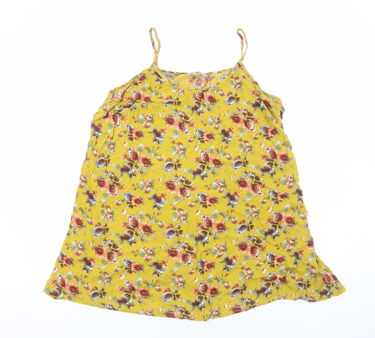 TU Womens Yellow Floral Viscose Basic Tank Size 22 Scoop Neck