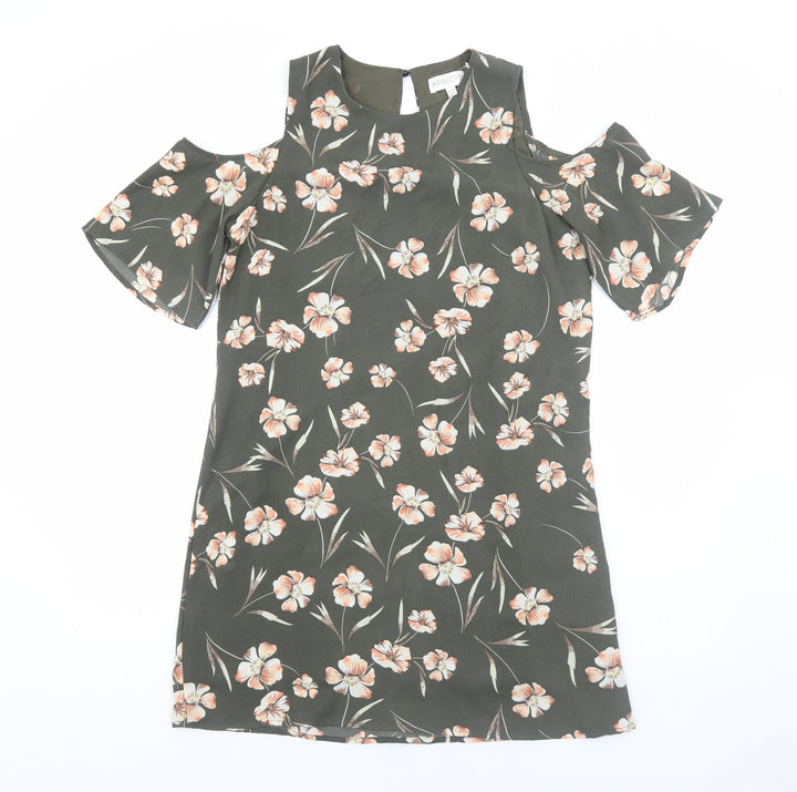Apricot Womens Green Floral Polyester Shift Size 10 Round Neck Pullover - Cold Shoulder