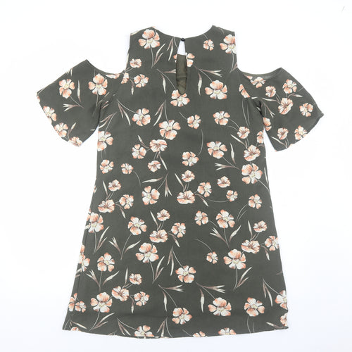 Apricot Womens Green Floral Polyester Shift Size 10 Round Neck Pullover - Cold Shoulder