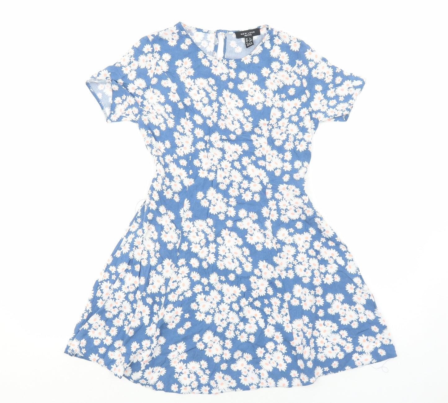 New Look Womens Blue Floral Viscose A-Line Size 6 Round Neck Pullover