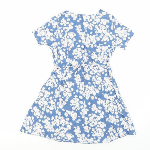 New Look Womens Blue Floral Viscose A-Line Size 6 Round Neck Pullover