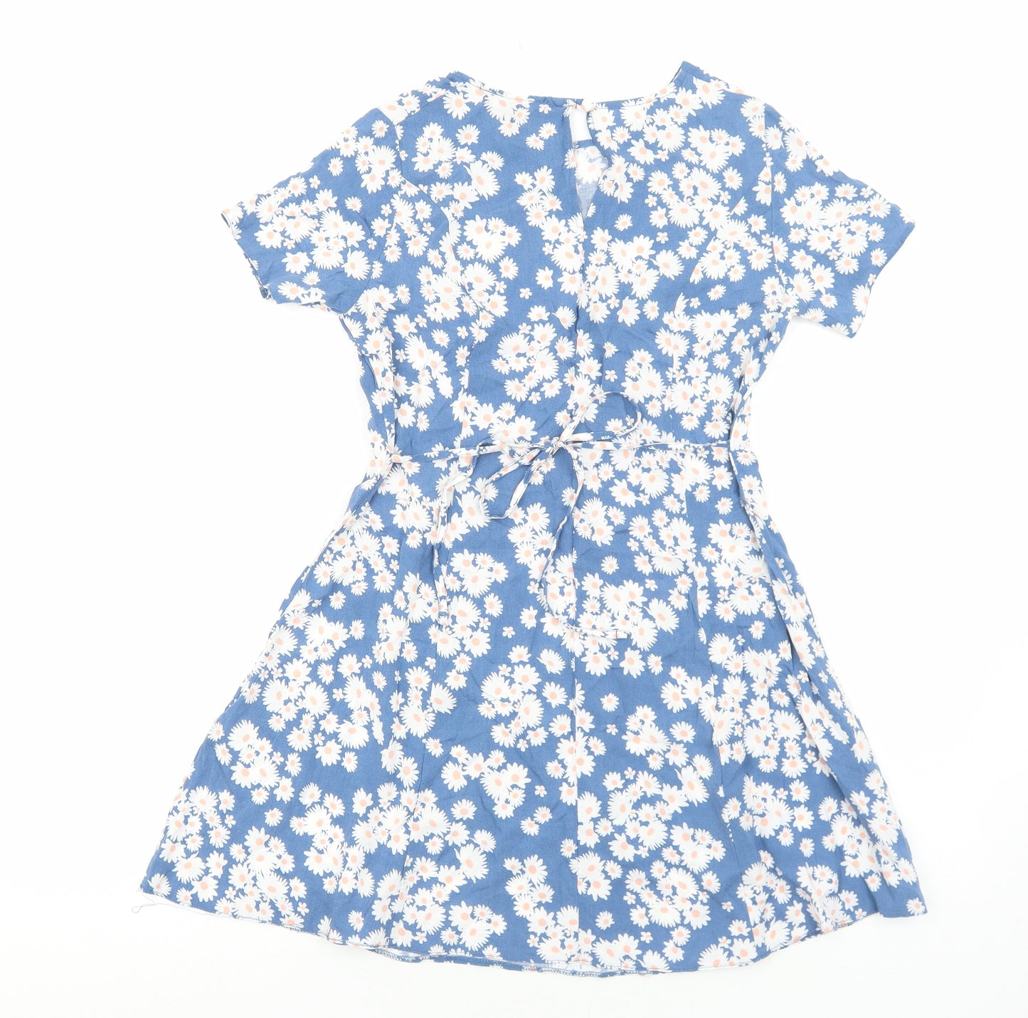 New Look Womens Blue Floral Viscose A-Line Size 6 Round Neck Pullover