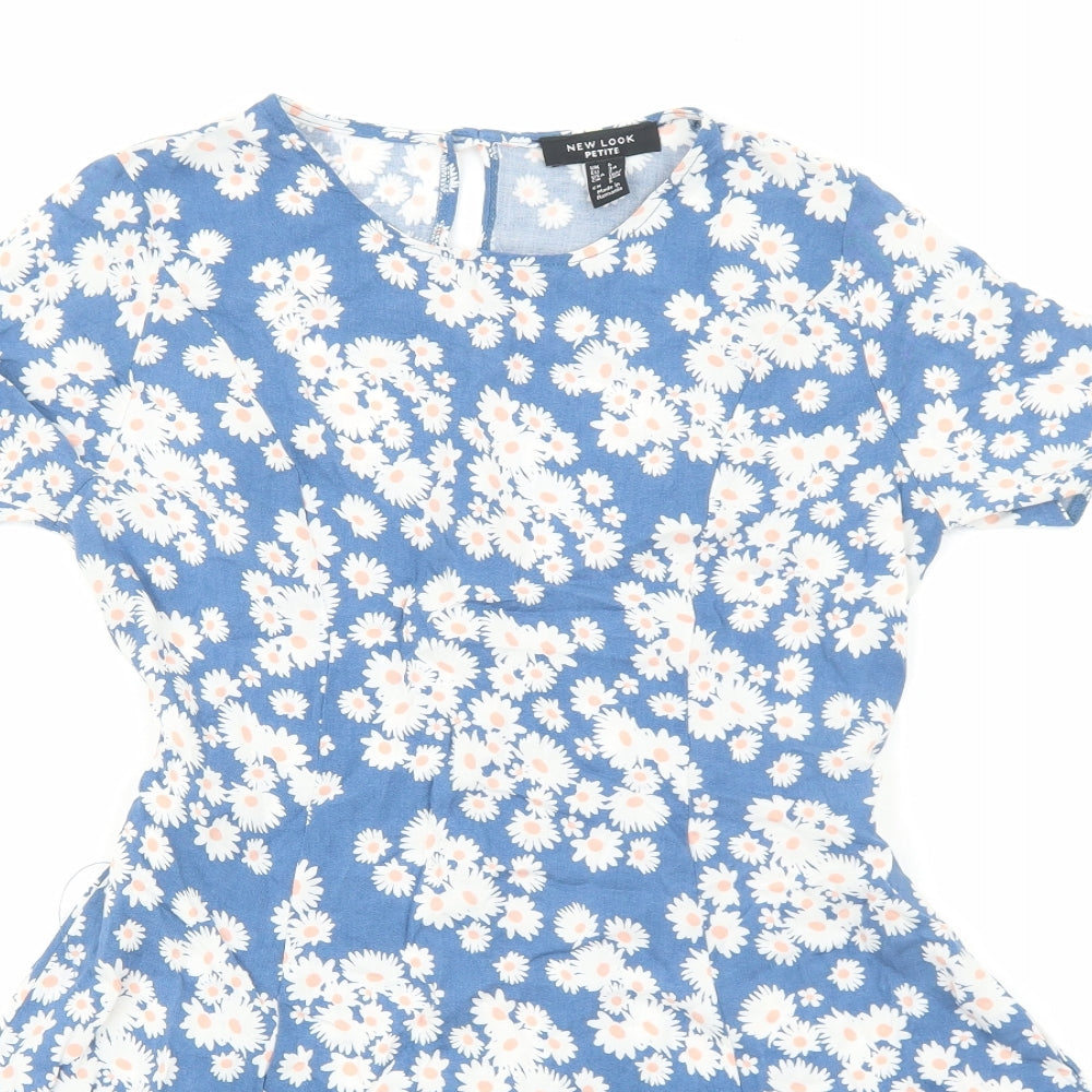 New Look Womens Blue Floral Viscose A-Line Size 6 Round Neck Pullover