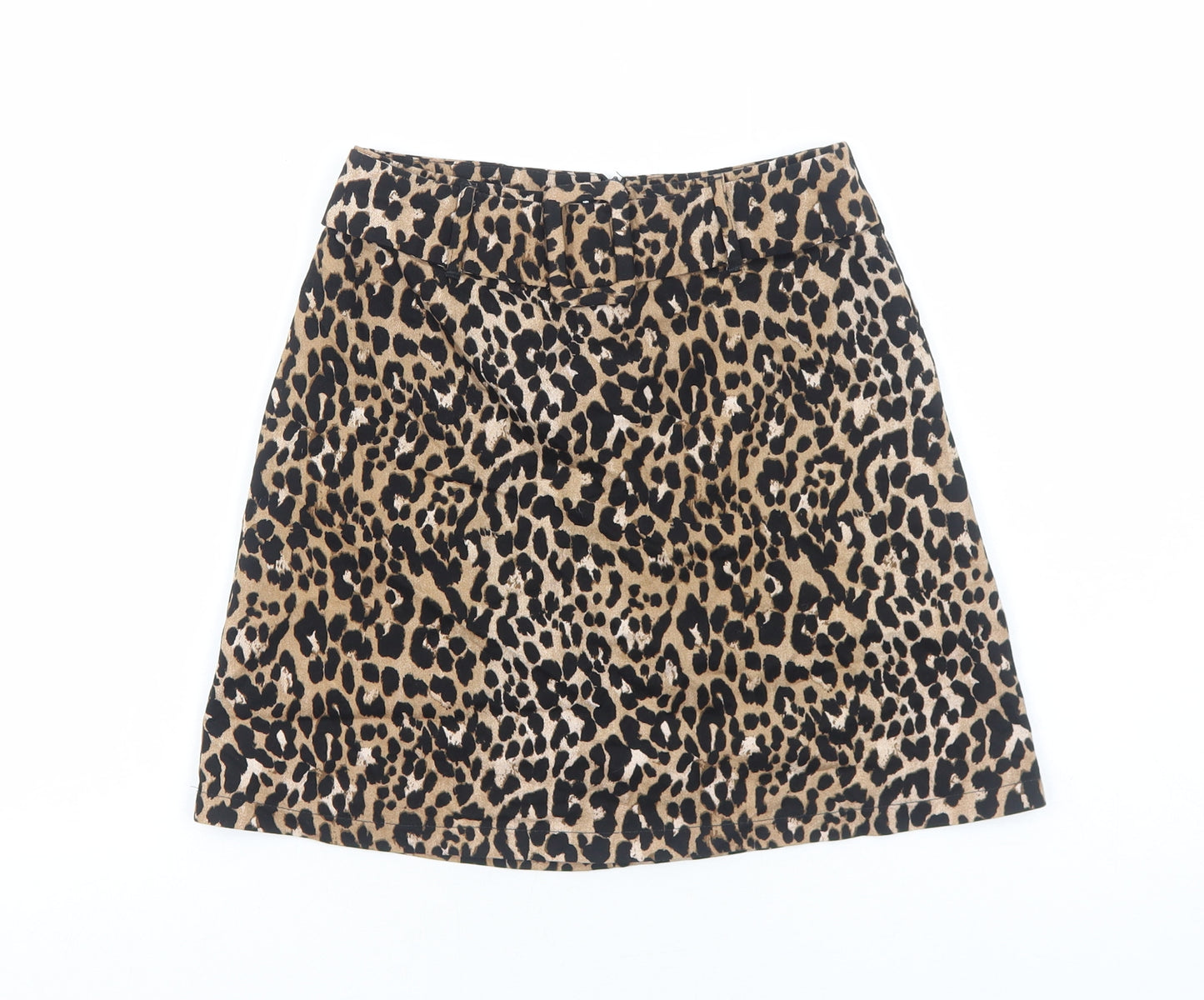 Primark Womens Brown Animal Print Cotton Mini Skirt Size 4 Zip - Leopard Pattern