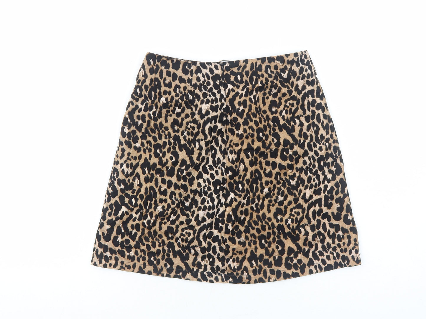 Primark Womens Brown Animal Print Cotton Mini Skirt Size 4 Zip - Leopard Pattern
