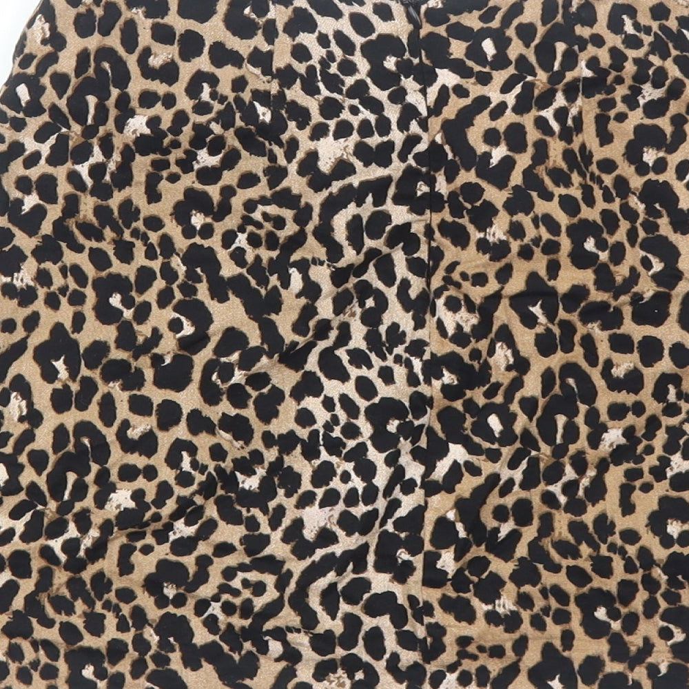 Primark Womens Brown Animal Print Cotton Mini Skirt Size 4 Zip - Leopard Pattern