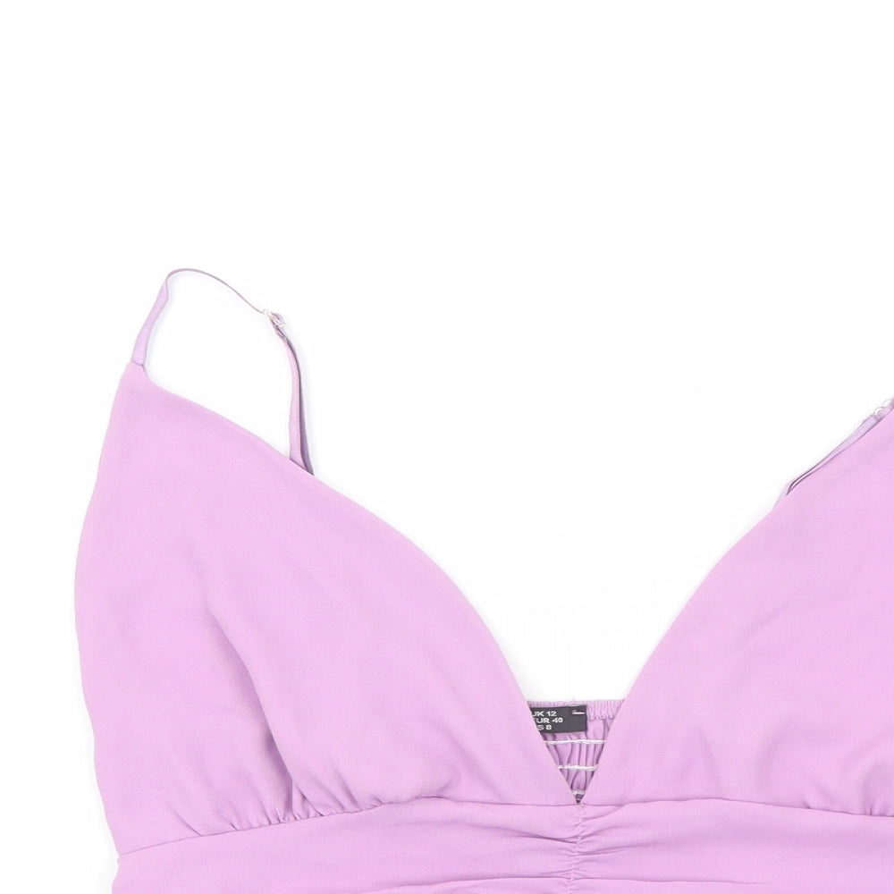 Boohoo Womens Purple Polyester Cropped Tank Size 12 V-Neck - Bralette
