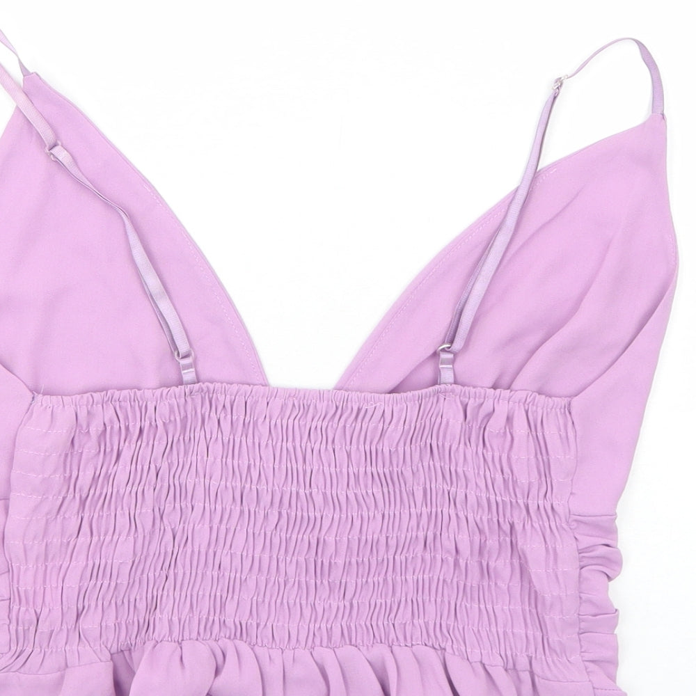 Boohoo Womens Purple Polyester Cropped Tank Size 12 V-Neck - Bralette