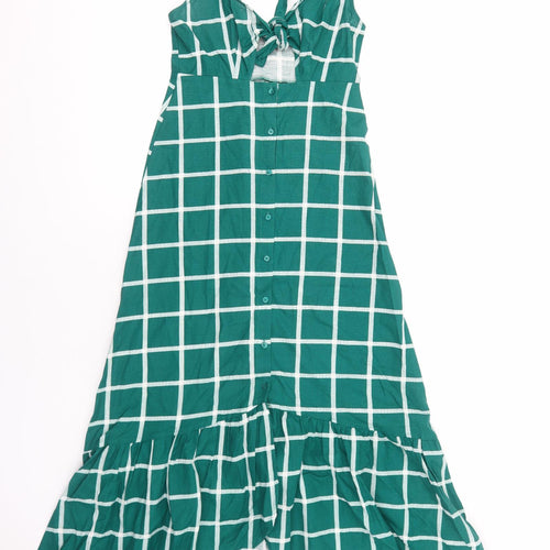 ASOS Womens Green Check Cotton A-Line Size 4 V-Neck Button