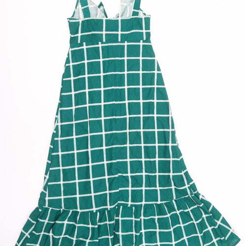 ASOS Womens Green Check Cotton A-Line Size 4 V-Neck Button