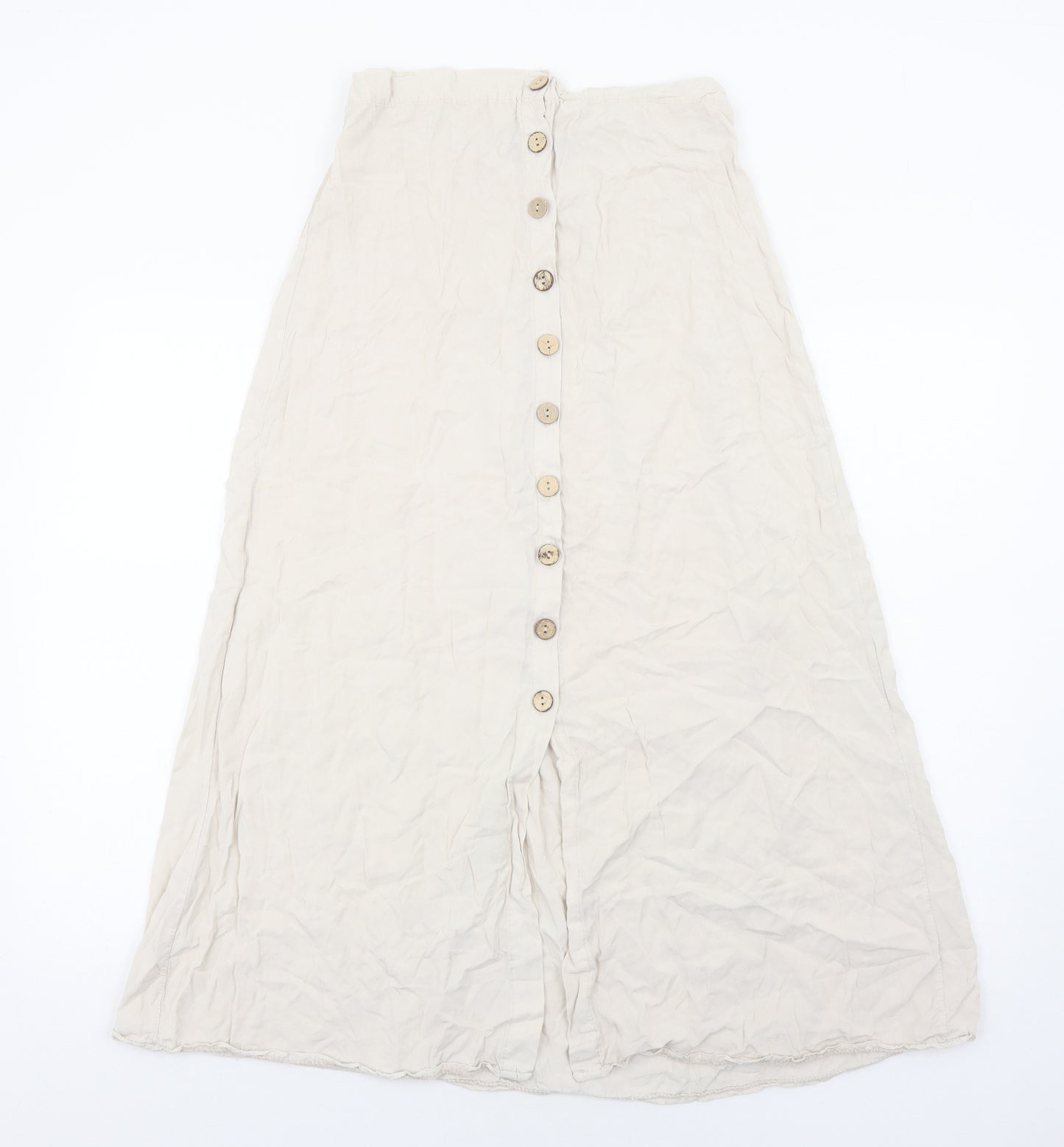 Boohoo Womens Beige Viscose A-Line Skirt Size 12 Button