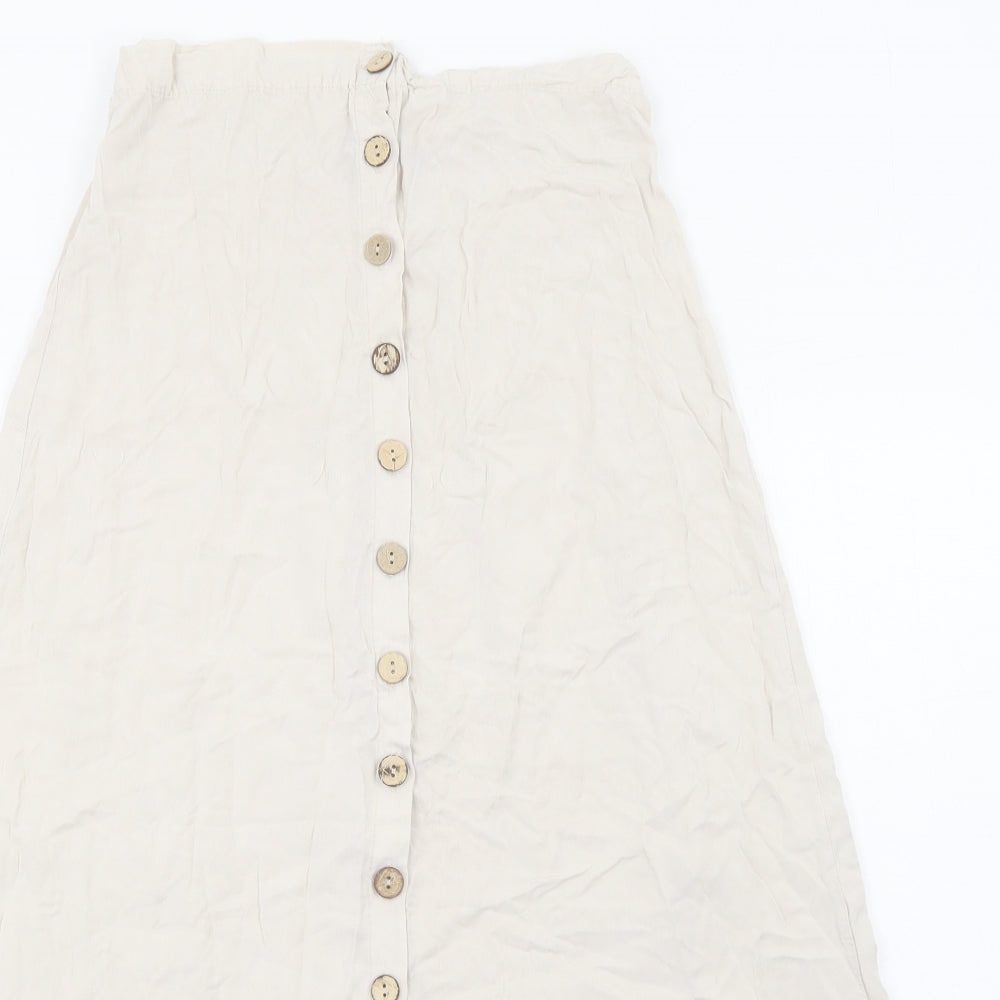 Boohoo Womens Beige Viscose A-Line Skirt Size 12 Button