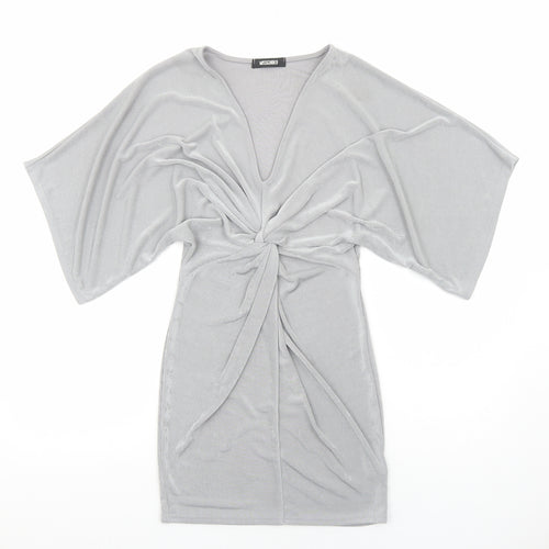 Missguided Womens Silver Polyester Bodycon Size 4 V-Neck Pullover