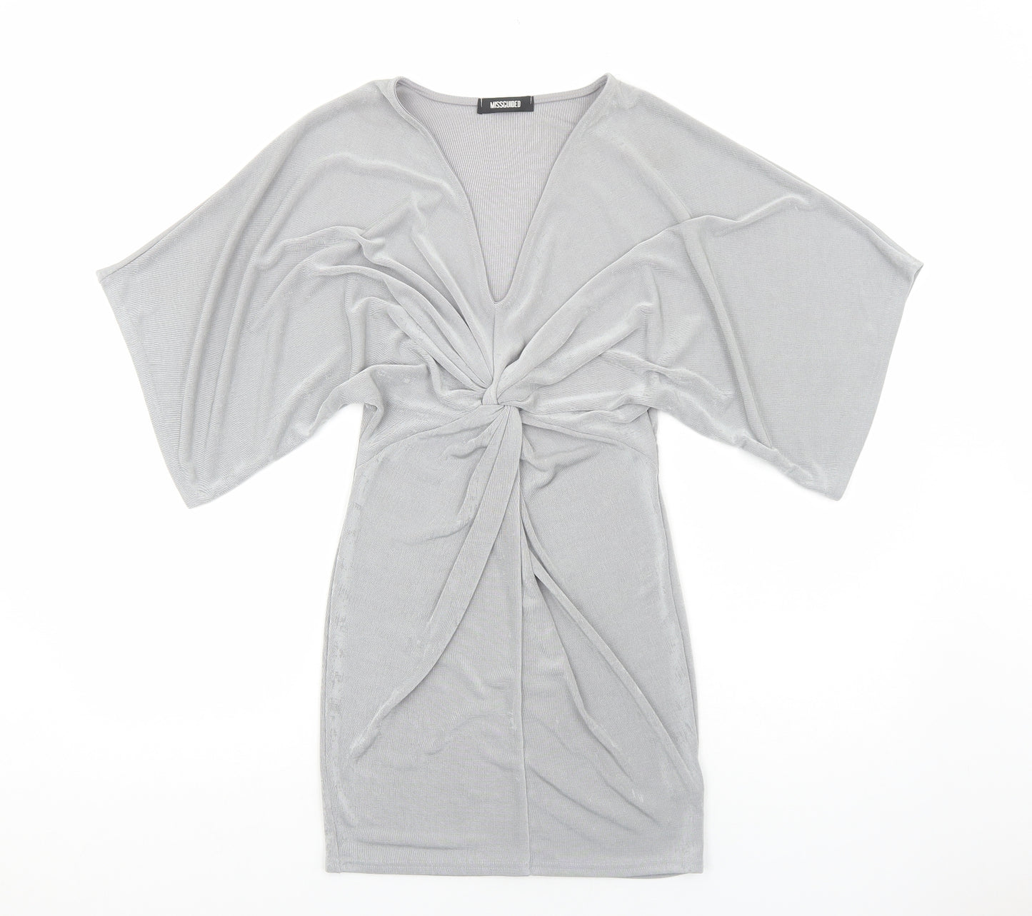 Missguided Womens Silver Polyester Bodycon Size 4 V-Neck Pullover
