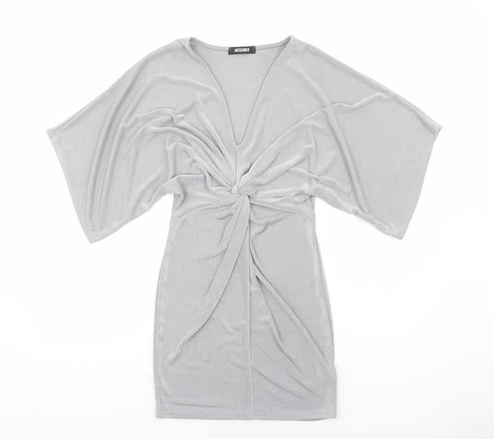 Missguided Womens Silver Polyester Bodycon Size 4 V-Neck Pullover