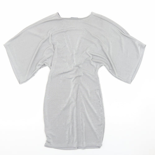 Missguided Womens Silver Polyester Bodycon Size 4 V-Neck Pullover