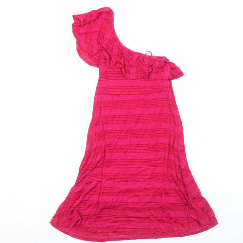 Preworn Womens Pink Striped Viscose A-Line Size S One Shoulder Pullover