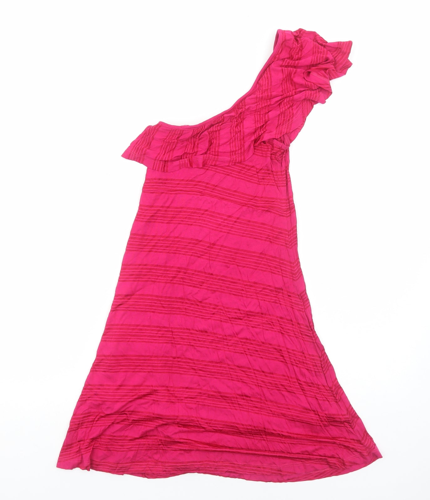 Preworn Womens Pink Striped Viscose A-Line Size S One Shoulder Pullover
