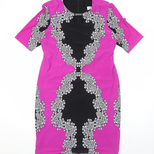 Joseph Ribkoff Womens Purple Geometric Polyester Shift Size 20 Round Neck Zip