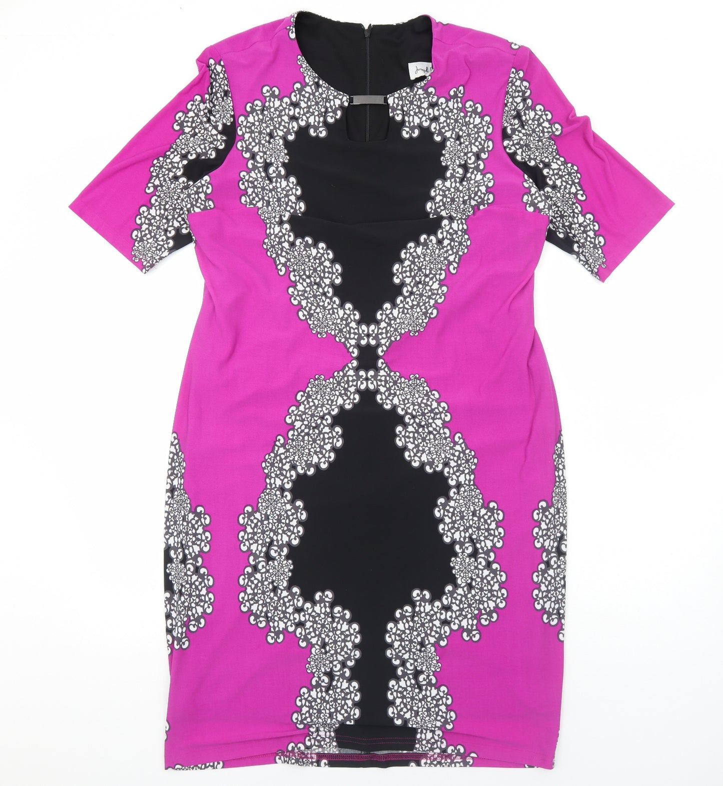 Joseph Ribkoff Womens Purple Geometric Polyester Shift Size 20 Round Neck Zip