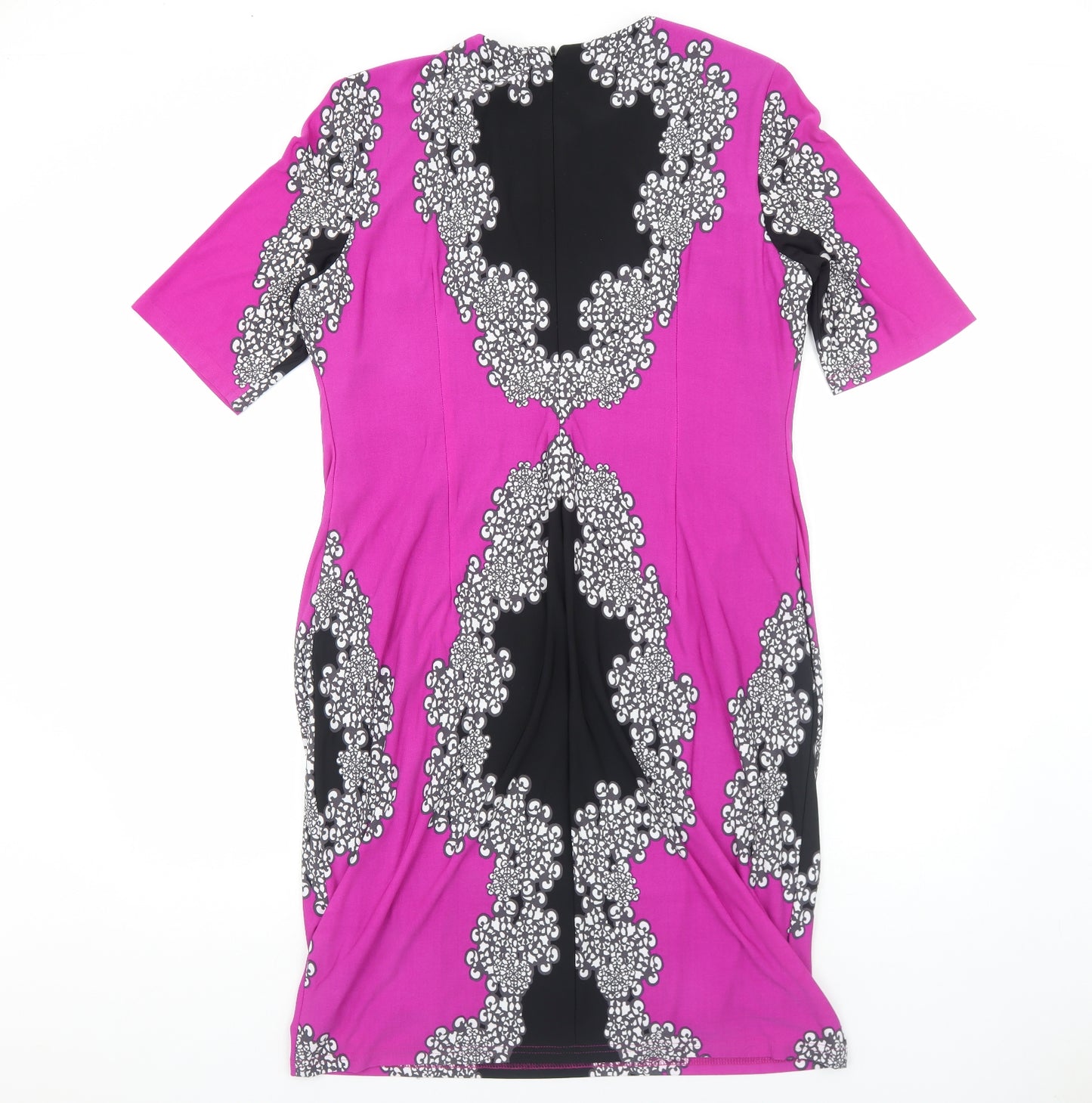 Joseph Ribkoff Womens Purple Geometric Polyester Shift Size 20 Round Neck Zip