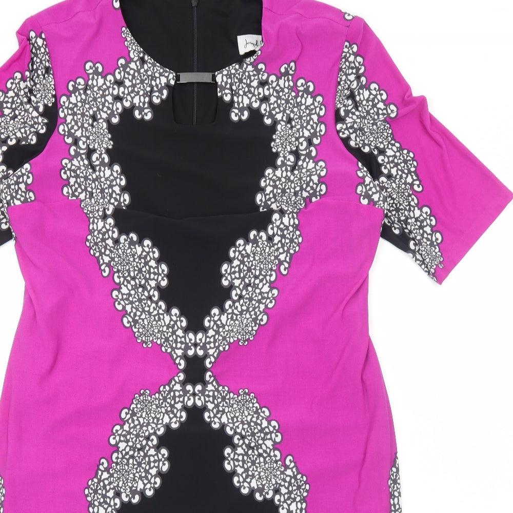 Joseph Ribkoff Womens Purple Geometric Polyester Shift Size 20 Round Neck Zip