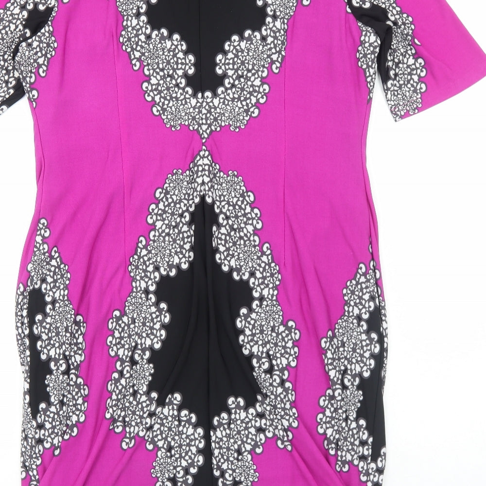 Joseph Ribkoff Womens Purple Geometric Polyester Shift Size 20 Round Neck Zip