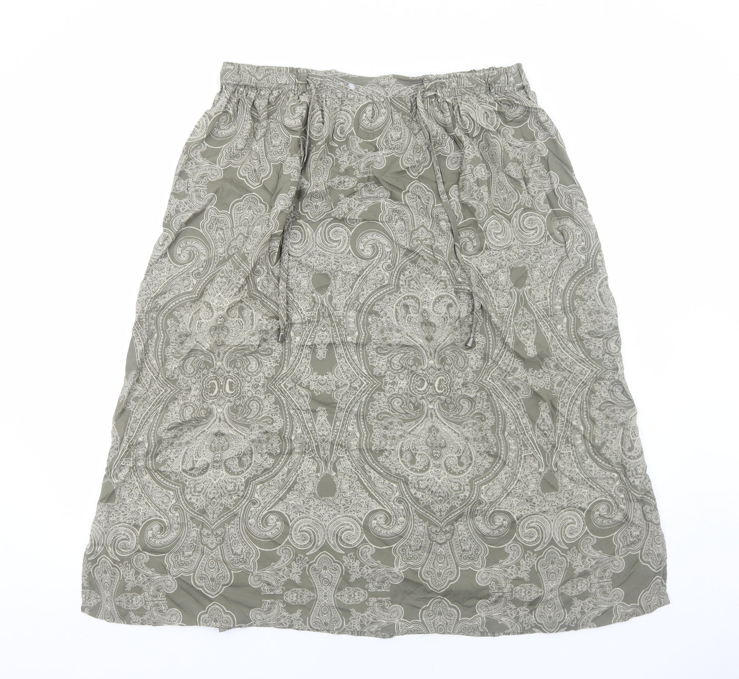 Marks and Spencer Womens Green Geometric Viscose A-Line Skirt Size 16 Drawstring