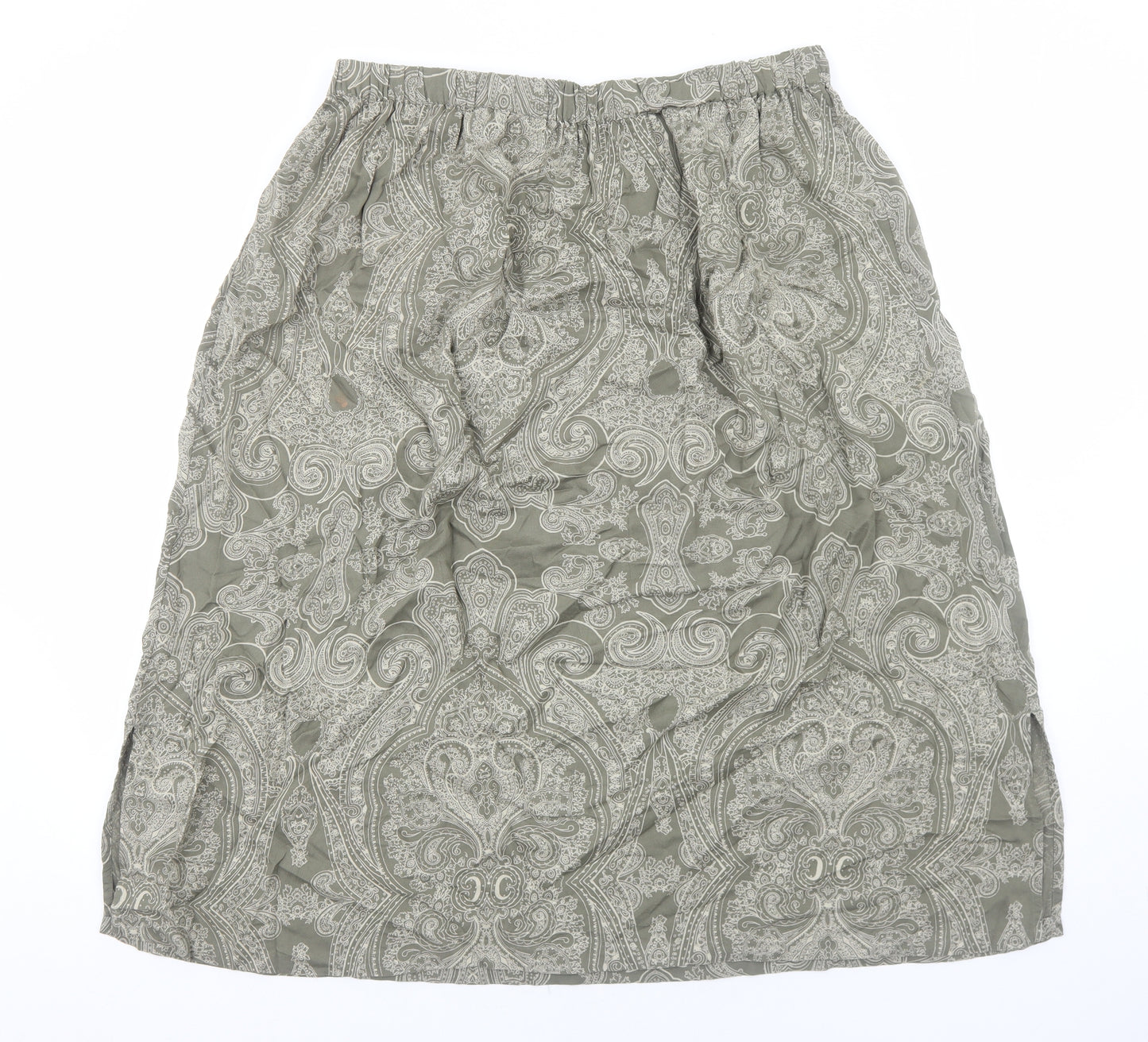 Marks and Spencer Womens Green Geometric Viscose A-Line Skirt Size 16 Drawstring