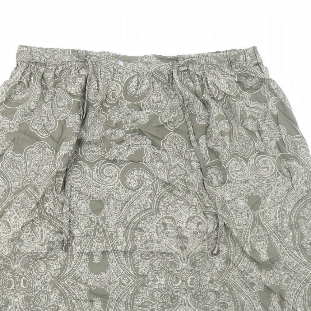 Marks and Spencer Womens Green Geometric Viscose A-Line Skirt Size 16 Drawstring