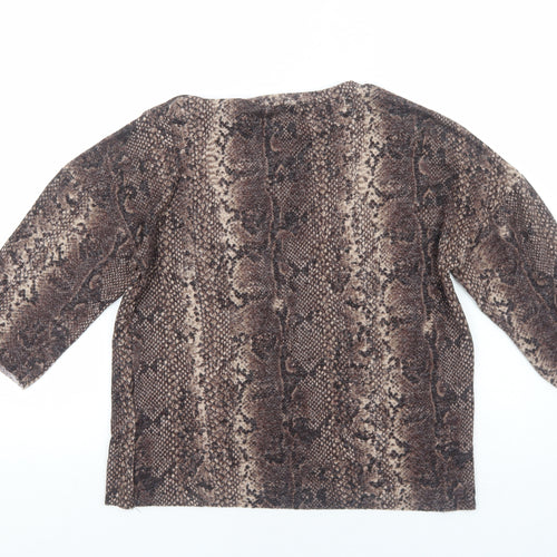 Zara Womens Brown Animal Print Polyester Basic T-Shirt Size S Round Neck - Snake print