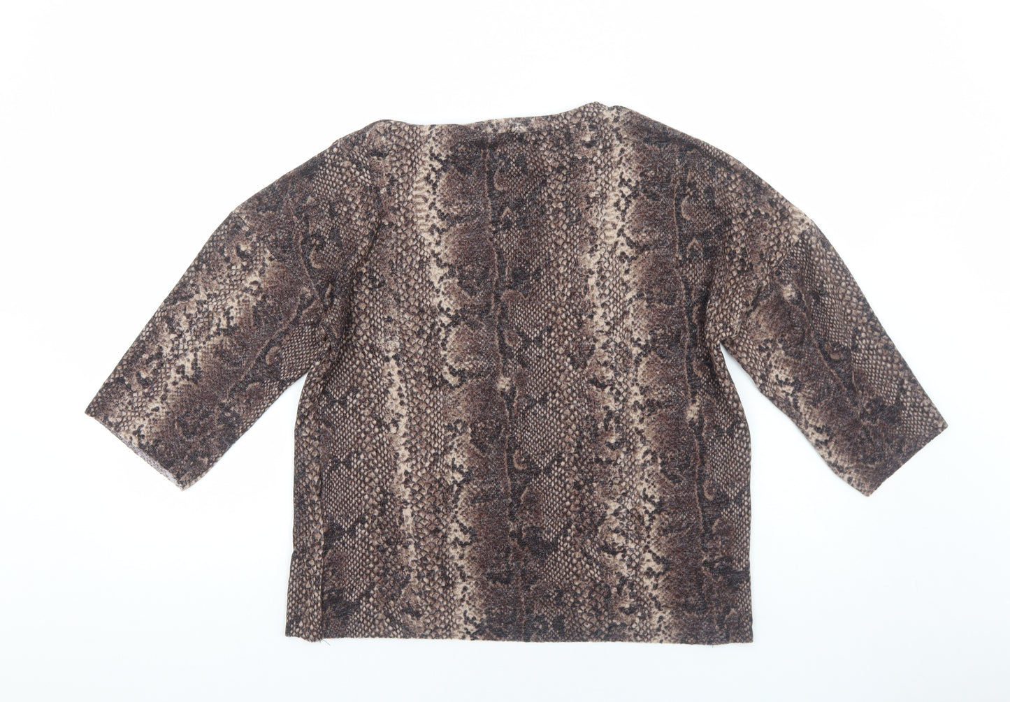 Zara Womens Brown Animal Print Polyester Basic T-Shirt Size S Round Neck - Snake print