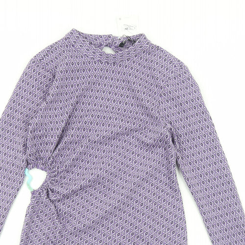 Zara Womens Purple Geometric Viscose Bodycon Size L High Neck Pullover - Cut Out Back Detail