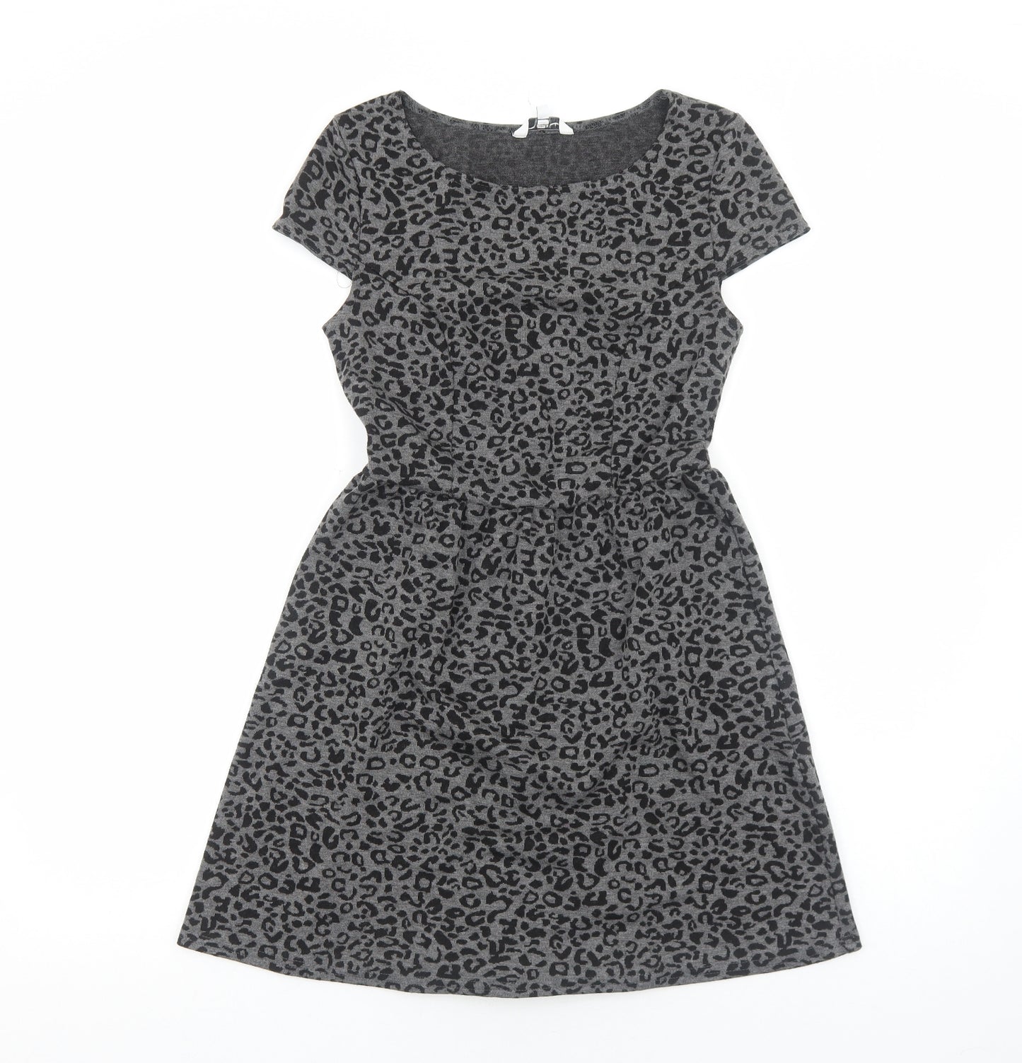 New Look Womens Grey Animal Print Polyester A-Line Size 10 Scoop Neck Pullover - Leopard print