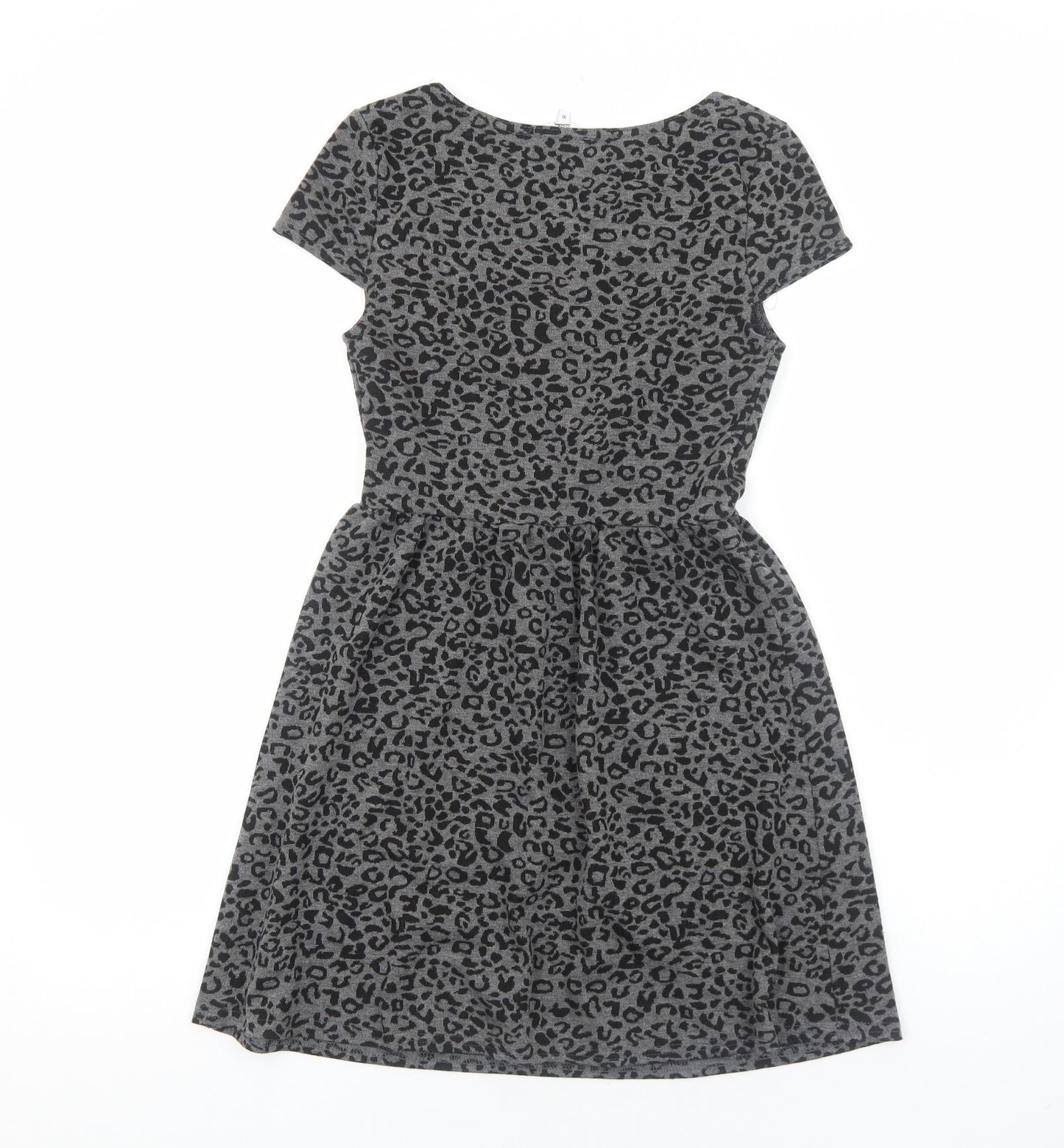 New Look Womens Grey Animal Print Polyester A-Line Size 10 Scoop Neck Pullover - Leopard print