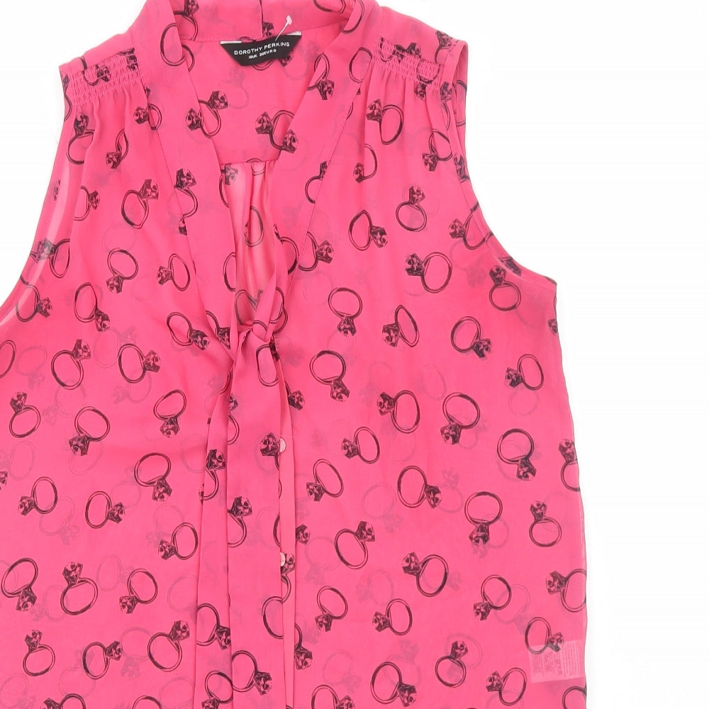 Dororthy Perkins Womens Pink Geometric Polyester Basic Blouse Size 10 V-Neck