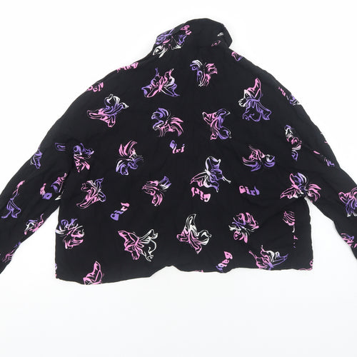 Bershka Womens Black Geometric Viscose Basic Button-Up Size XS Collared - Butterfly