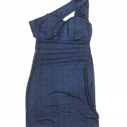 Joanne Kitten Womens Blue Polyester Mini Size S One Shoulder Pullover
