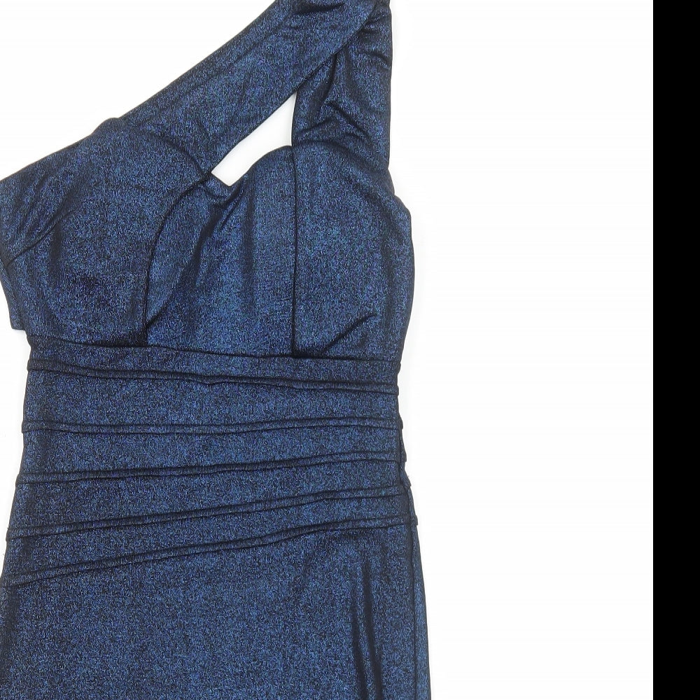 Joanne Kitten Womens Blue Polyester Mini Size S One Shoulder Pullover
