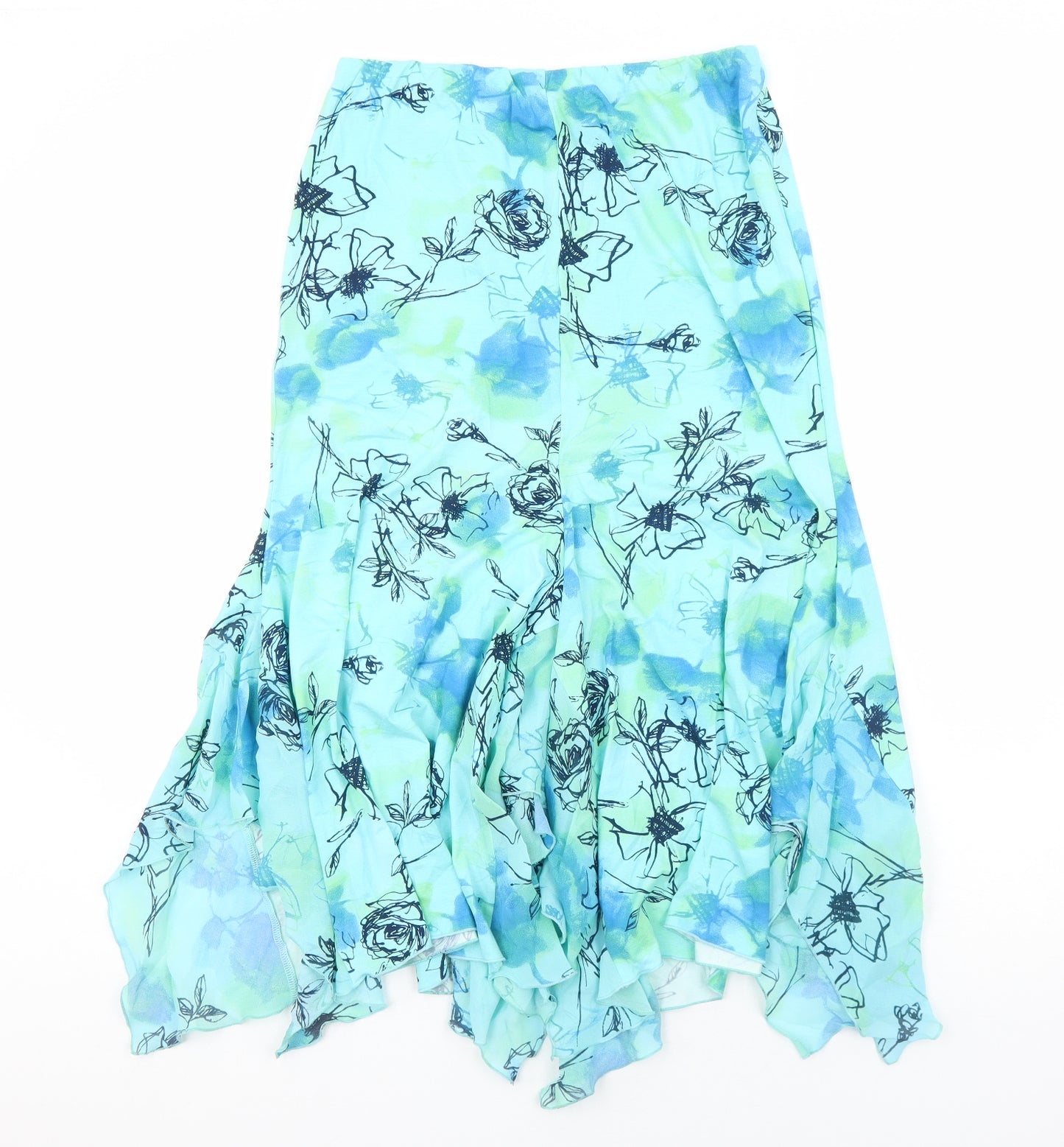 Mandy Marsh Womens Blue Floral Polyester A-Line Skirt Size 14