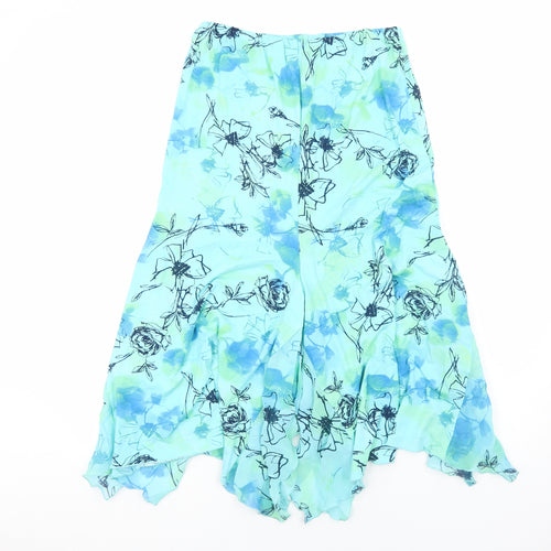 Mandy Marsh Womens Blue Floral Polyester A-Line Skirt Size 14