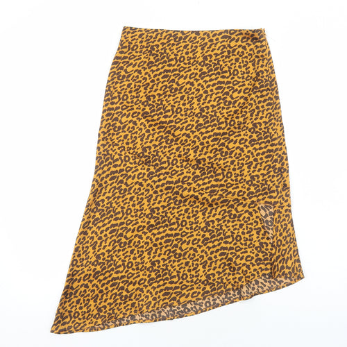 Boohoo Womens Brown Animal Print Polyester Peasant Skirt Size 8 Zip - Leopard Pattern