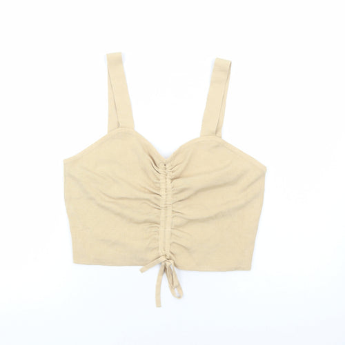 H&M Womens Beige Viscose Cropped Tank Size L V-Neck - Drawstring