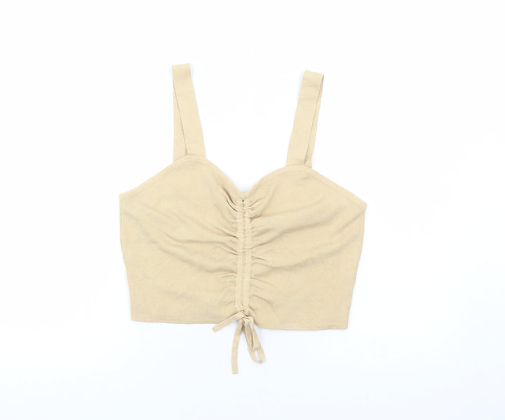 H&M Womens Beige Viscose Cropped Tank Size L V-Neck - Drawstring
