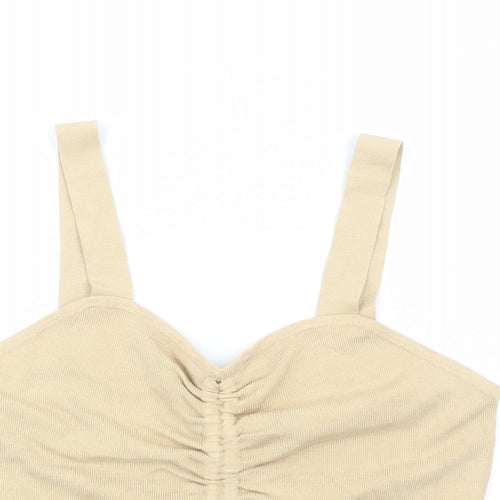 H&M Womens Beige Viscose Cropped Tank Size L V-Neck - Drawstring