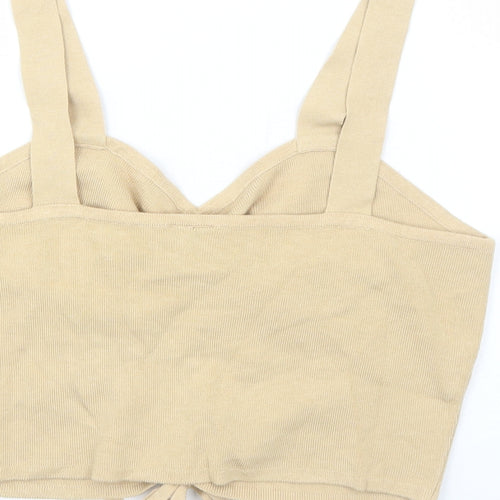 H&M Womens Beige Viscose Cropped Tank Size L V-Neck - Drawstring